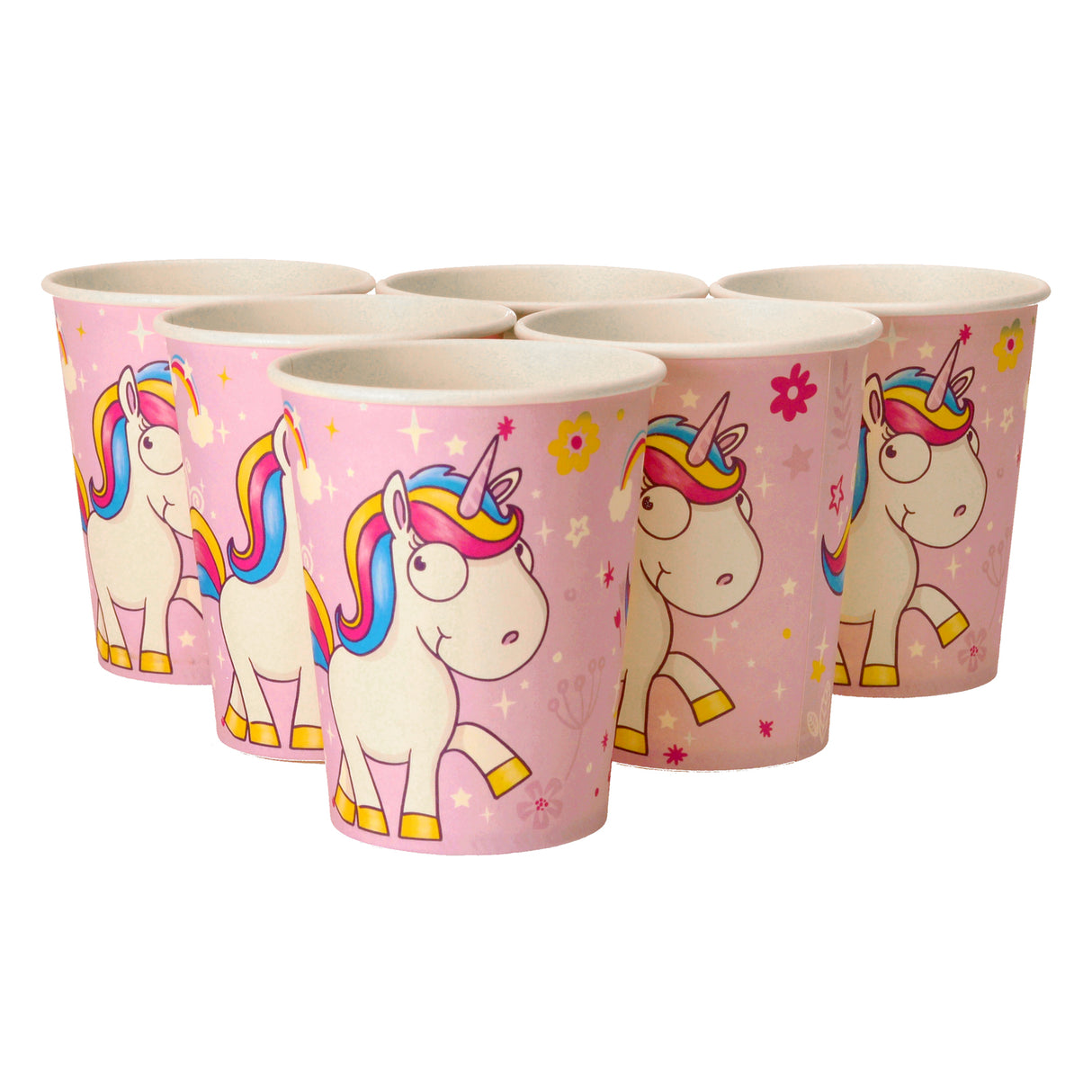 Comic-Einhorn Pappbecher in rosa