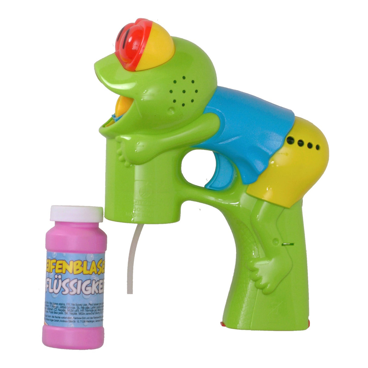 Frosch Seifenblasenpistole mit Licht, Sound und blauem Shirt