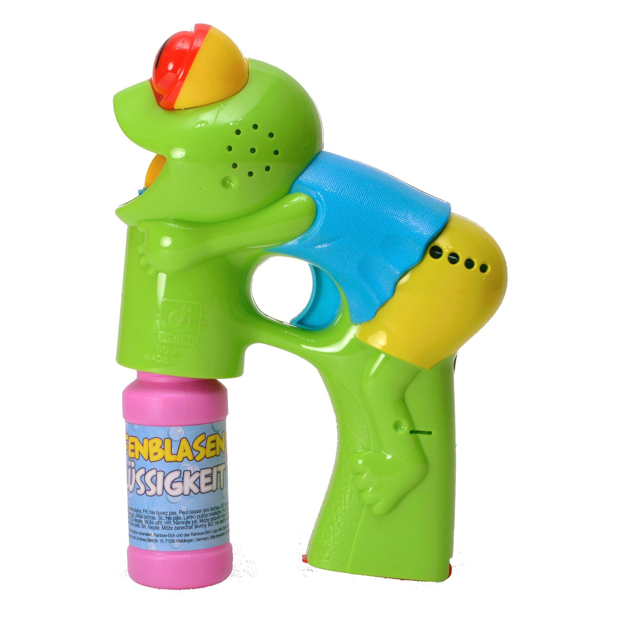 Frosch Seifenblasenpistole mit Licht, Sound und blauem Shirt