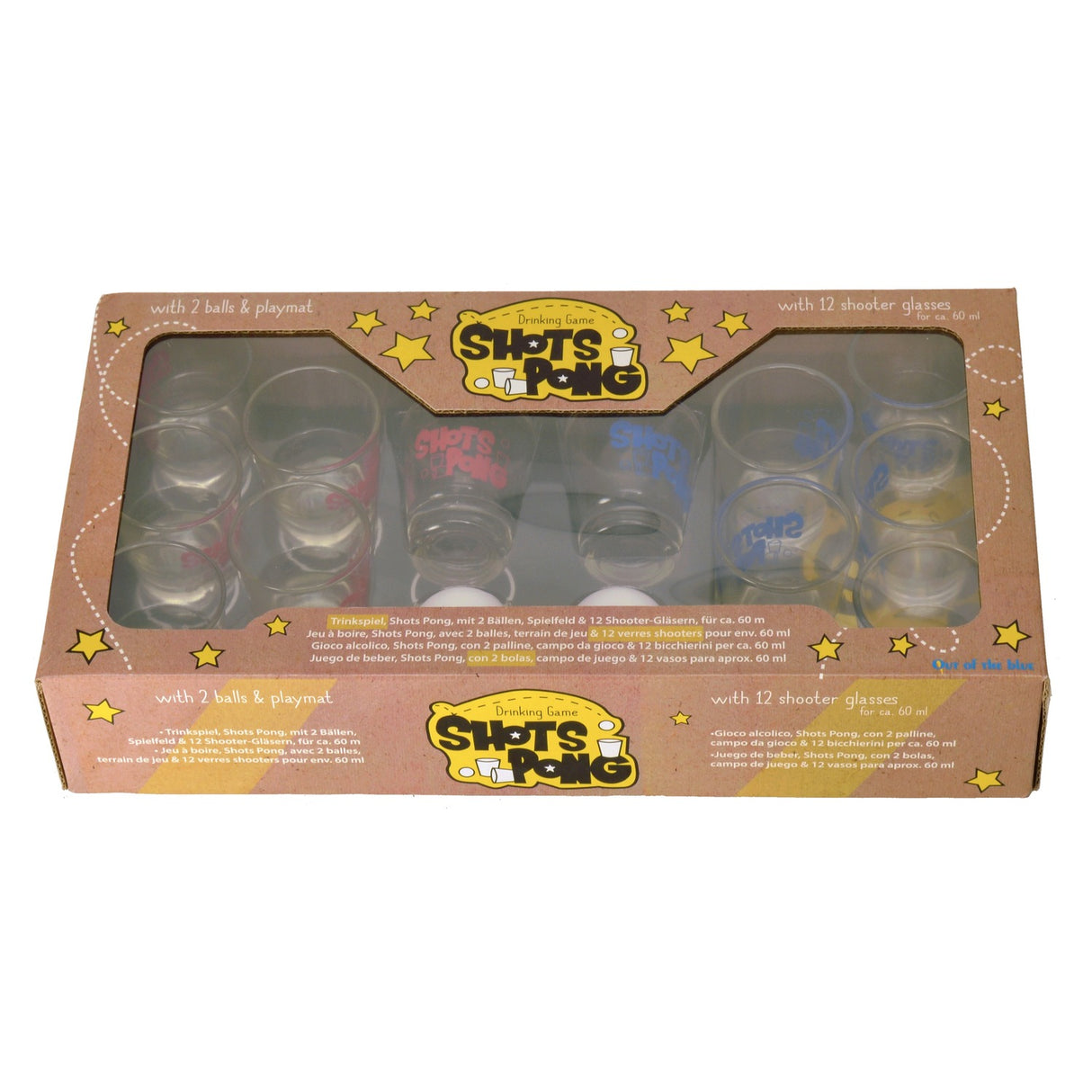 Shots Pong Trinkspiel mit 12 Gläsern, 2 Bällen und Spielfeld