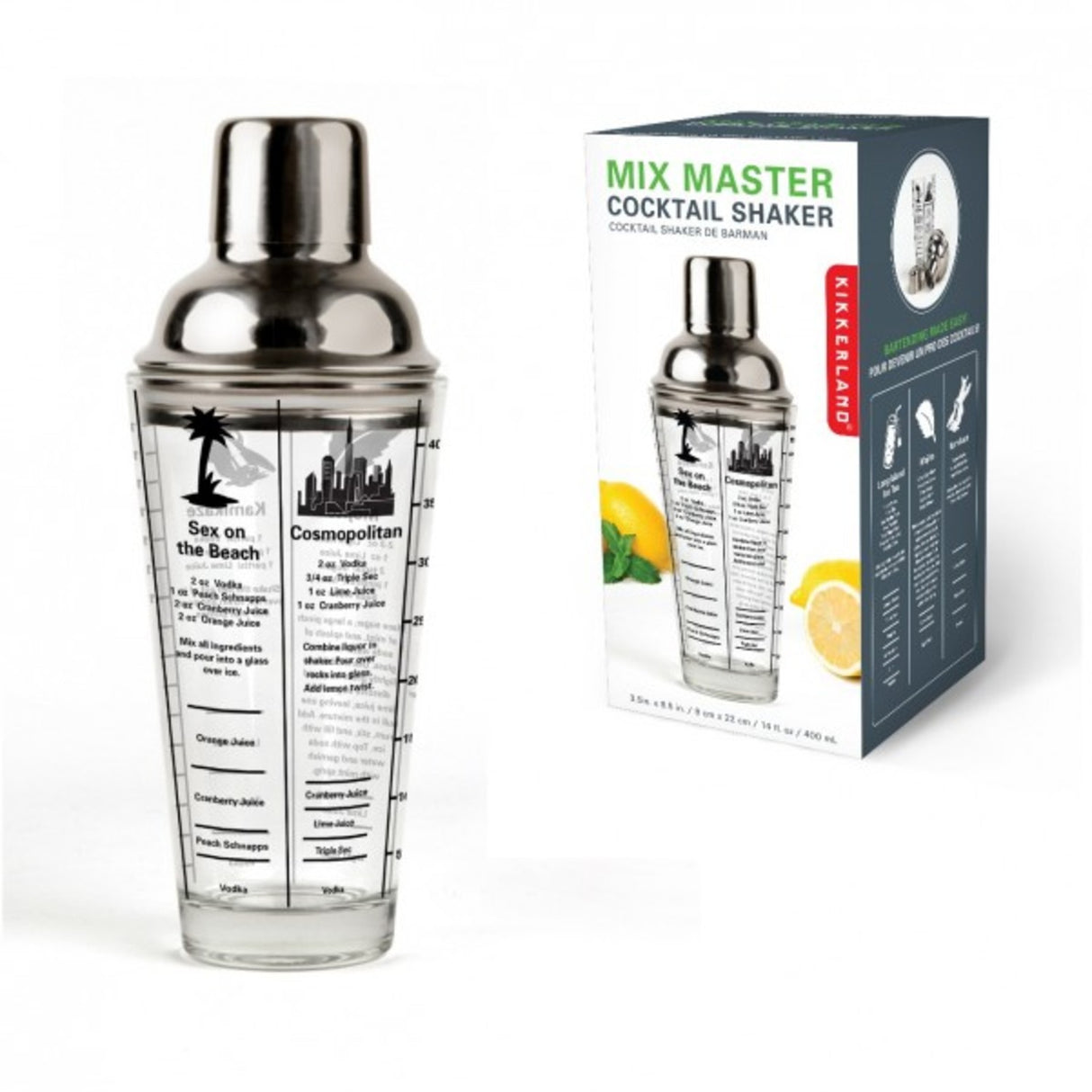 Mix Master Cocktail Shaker mit aufgedruckten Rezepten