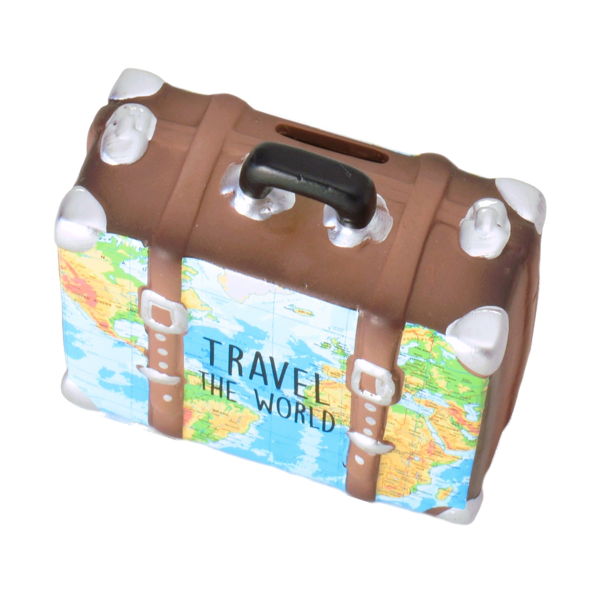 Travel the World Koffer Spardose in bunt-braun
