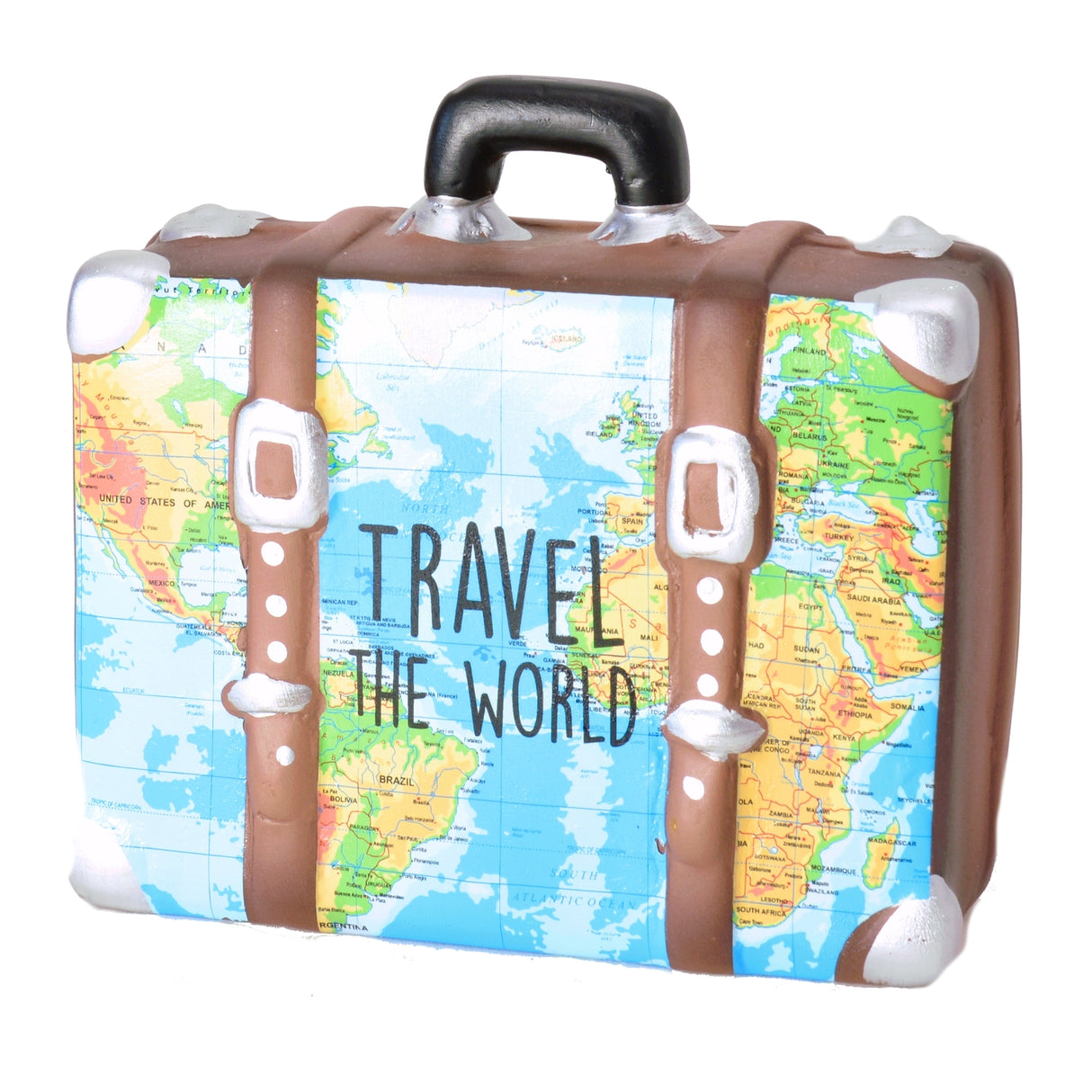 Travel the World Koffer Spardose in bunt-braun