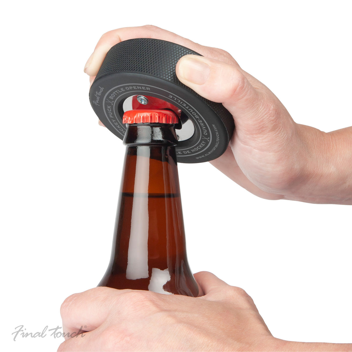 Eishockey Puck Flaschenöffner aus einem echten Puck