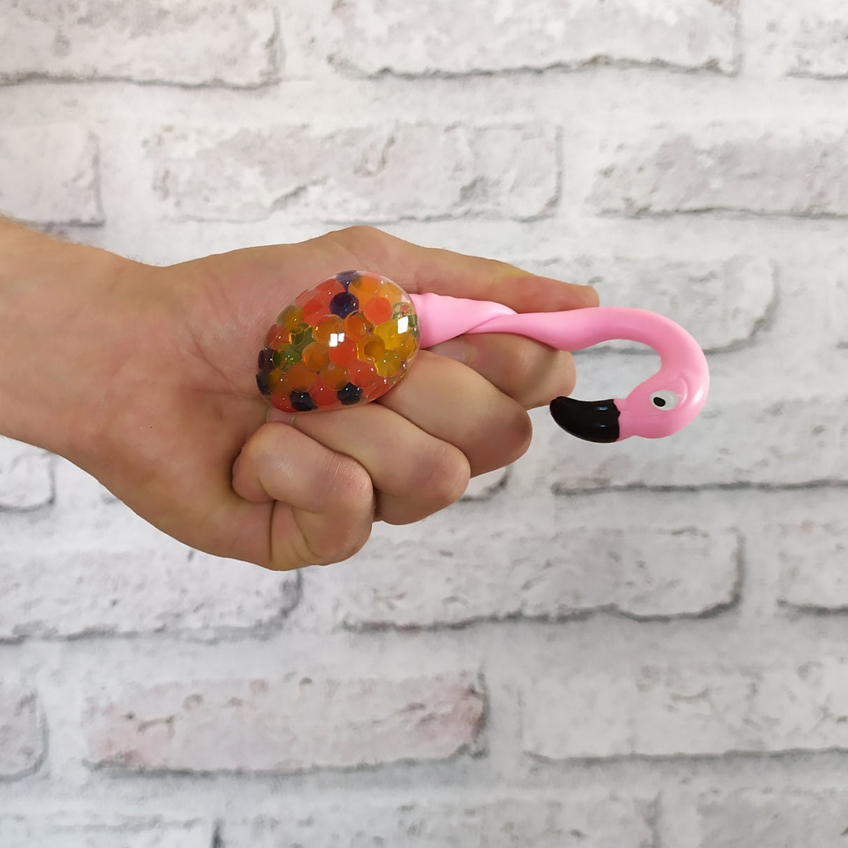Flamingo Quetsch Stressball mit bunten Gel-Kugeln