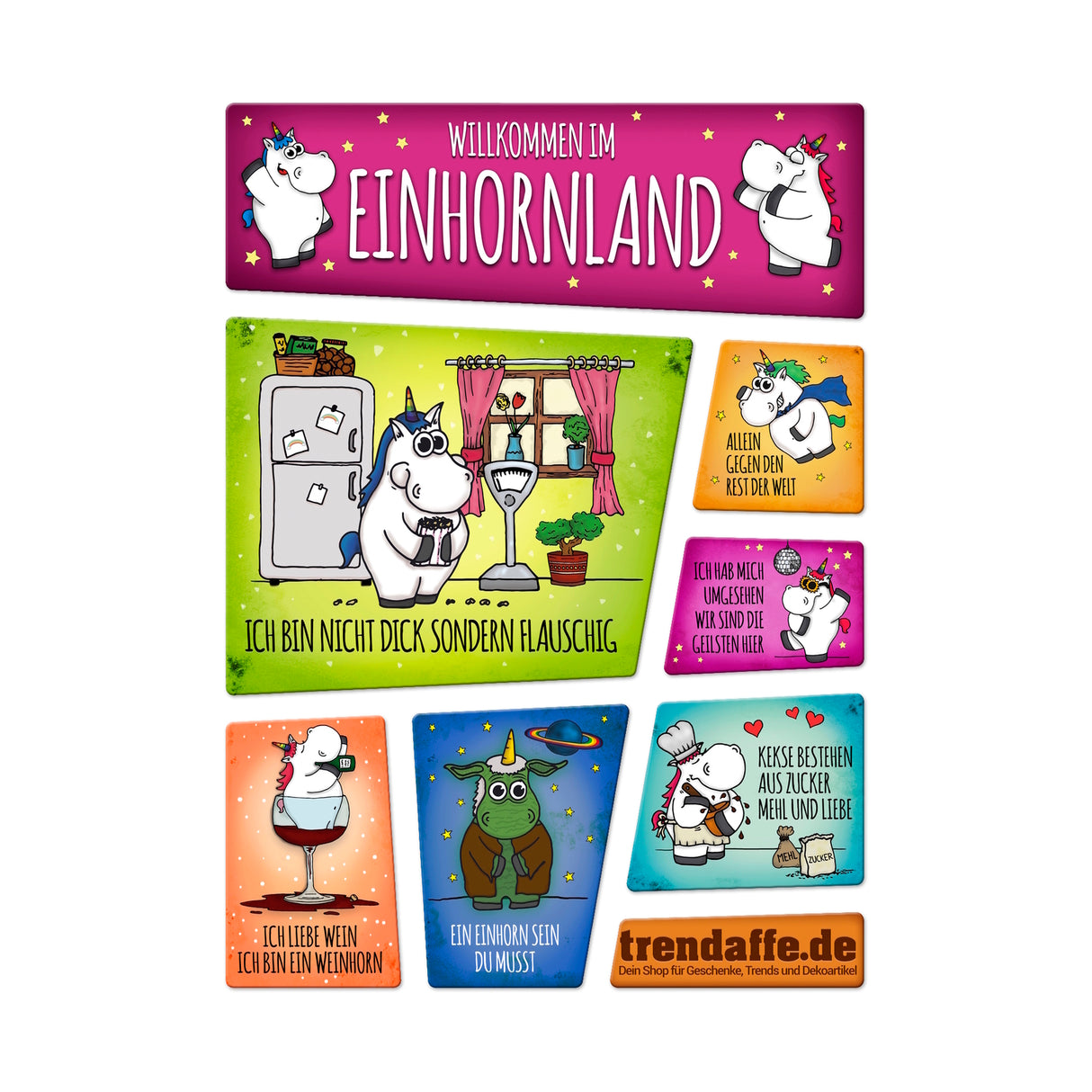 Honeycorns Einhorn Kühlschrankmagnete 7er Set