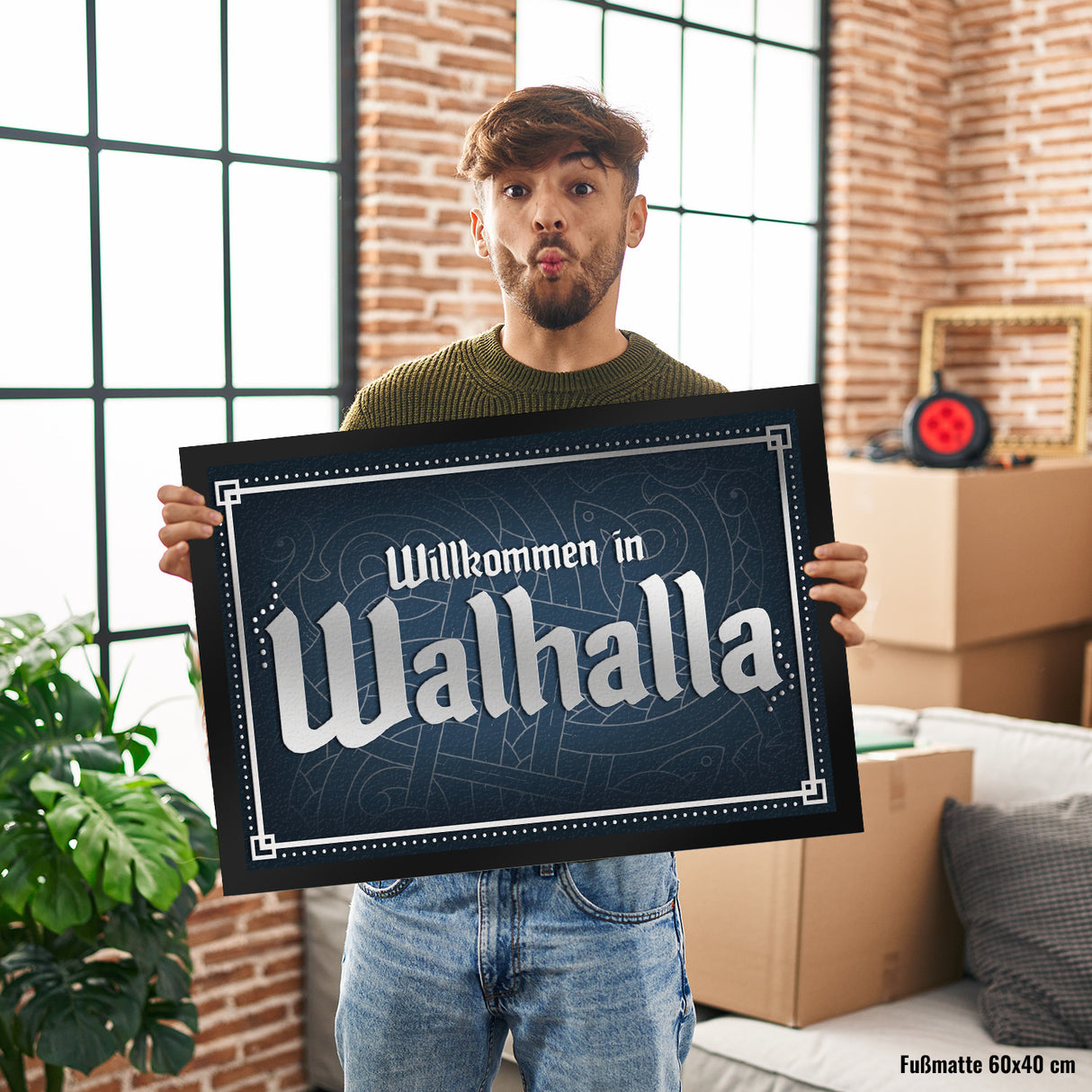 Willkommen in Walhalla Fußmatte mit Runen Motiv