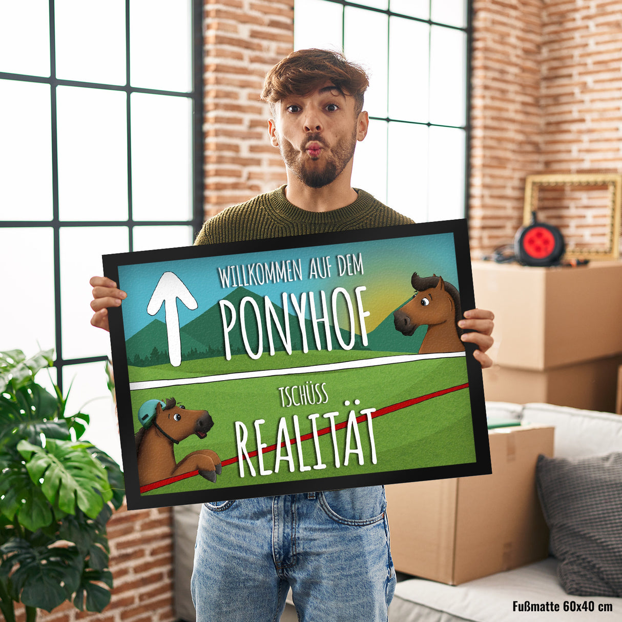 Willkommen auf dem Ponyhof - Tschüss Realität Fußmatte mit Pferde Motiv