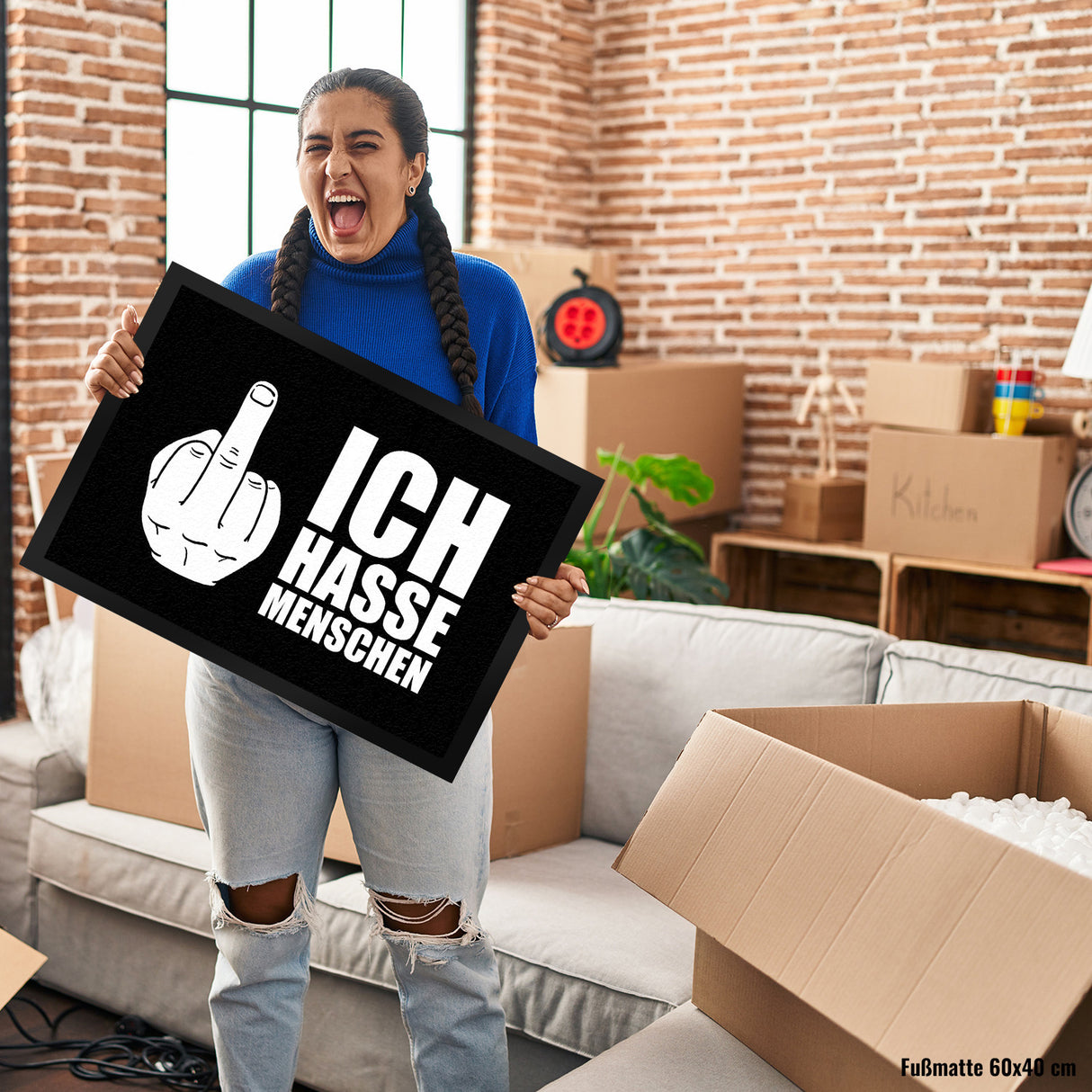 Ich hasse Menschen Fußmatte mit Mittelfinger Motiv