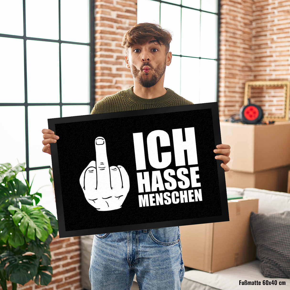 Ich hasse Menschen Fußmatte mit Mittelfinger Motiv