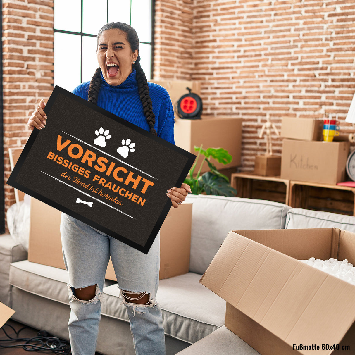 Vorsicht bissiges Frauchen Fußmatte