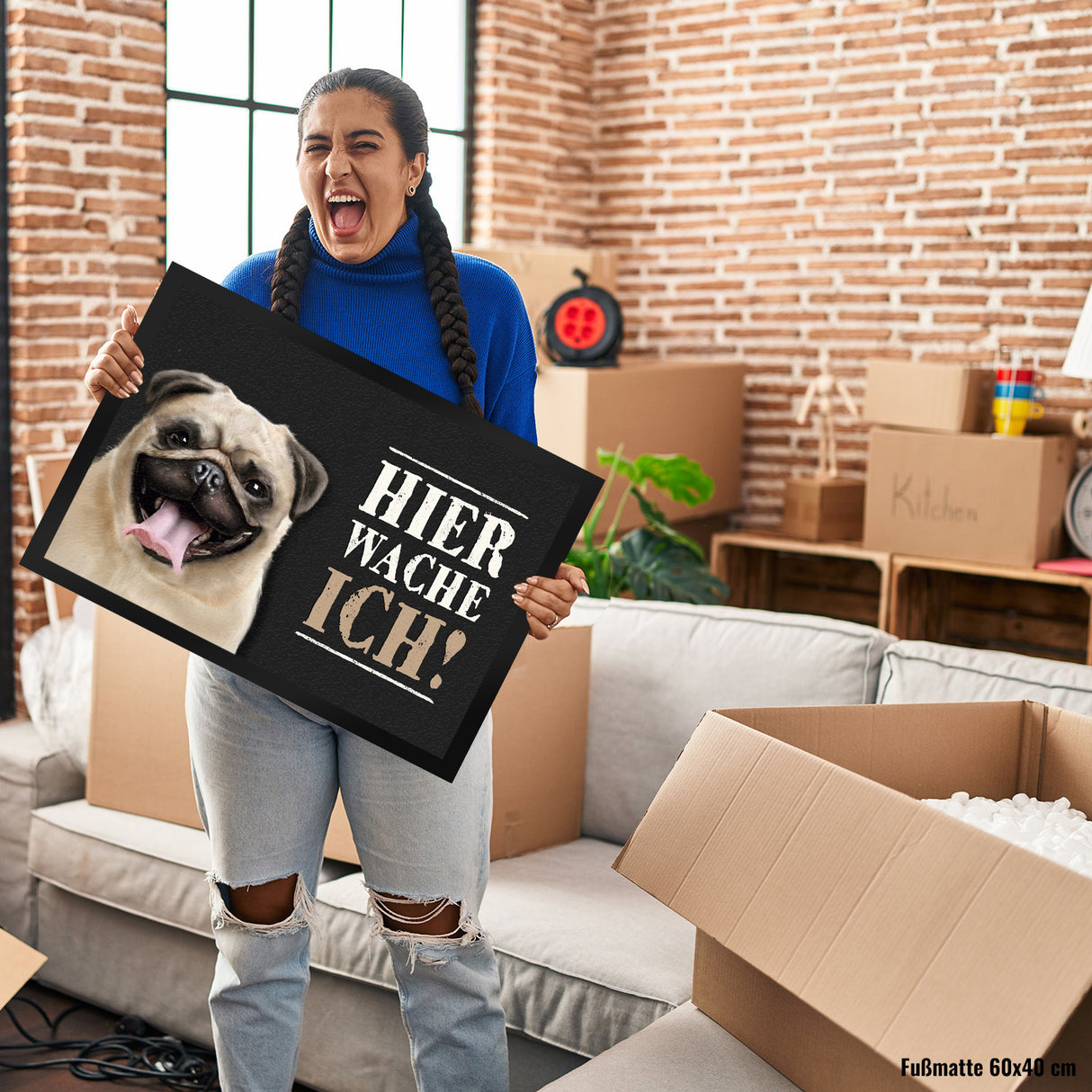 Hier wache ich! Mops Fußmatte