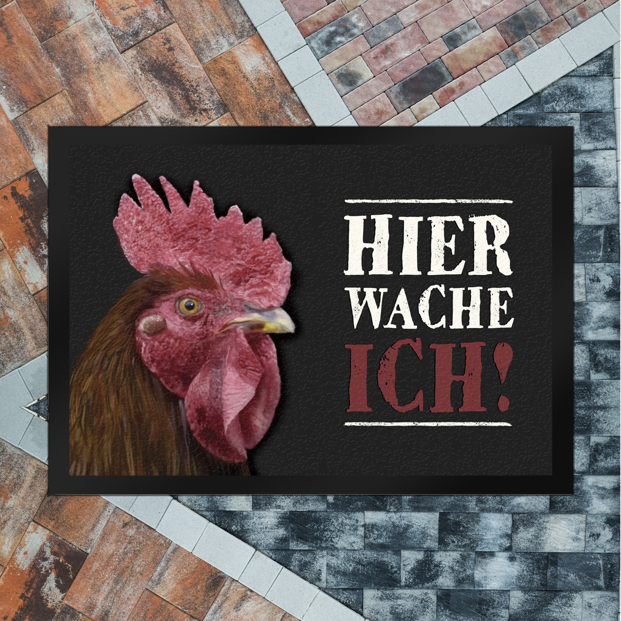 Hier wache ich! Hahn Fußmatte
