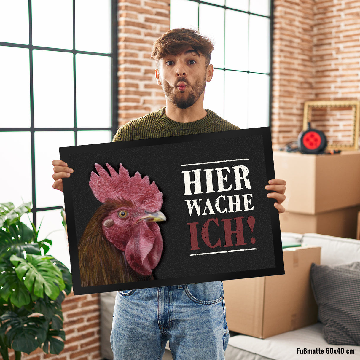 Hier wache ich! Hahn Fußmatte
