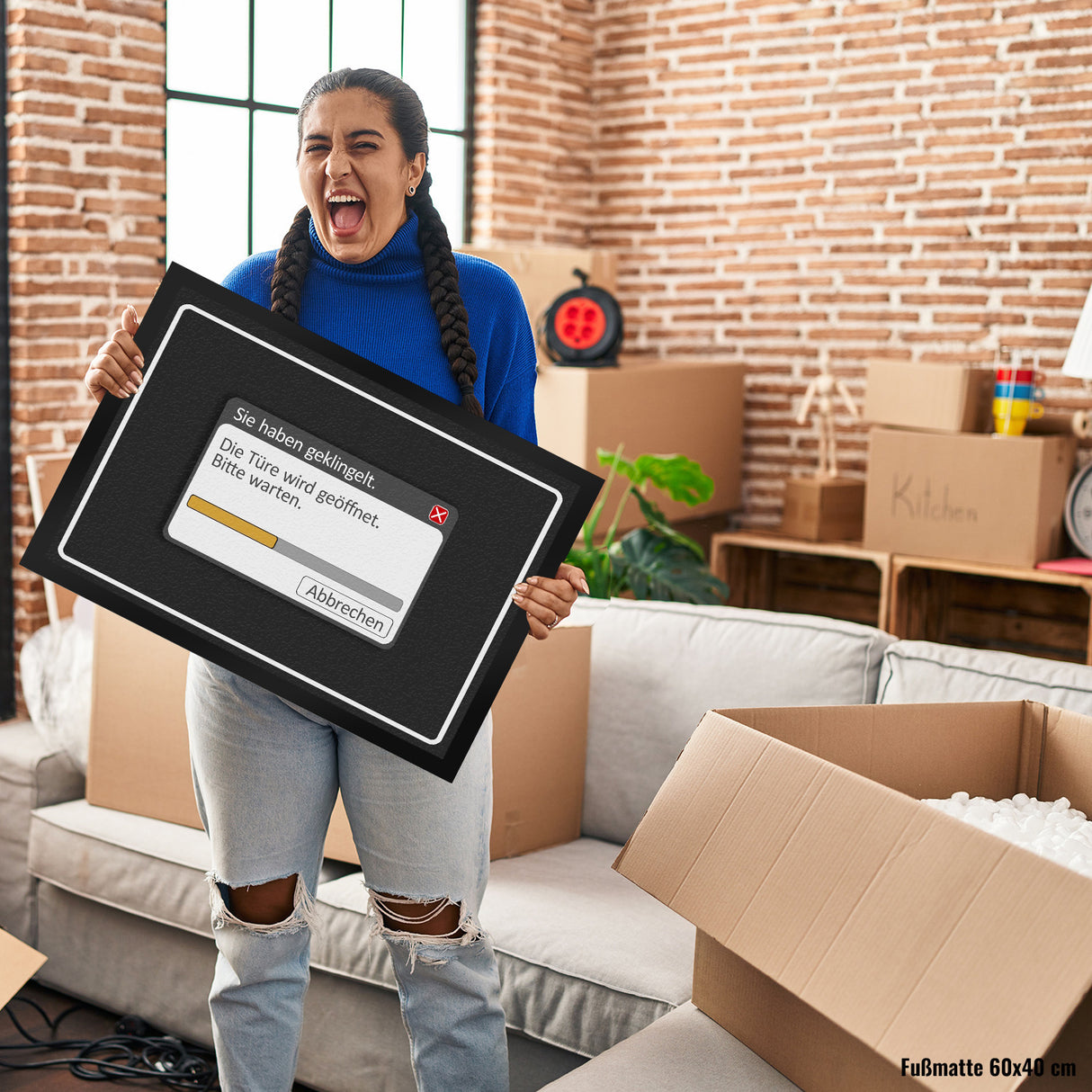 Sie haben geklingelt - Die Türe wird geöffnet Fußmatte mit Computer Motiv