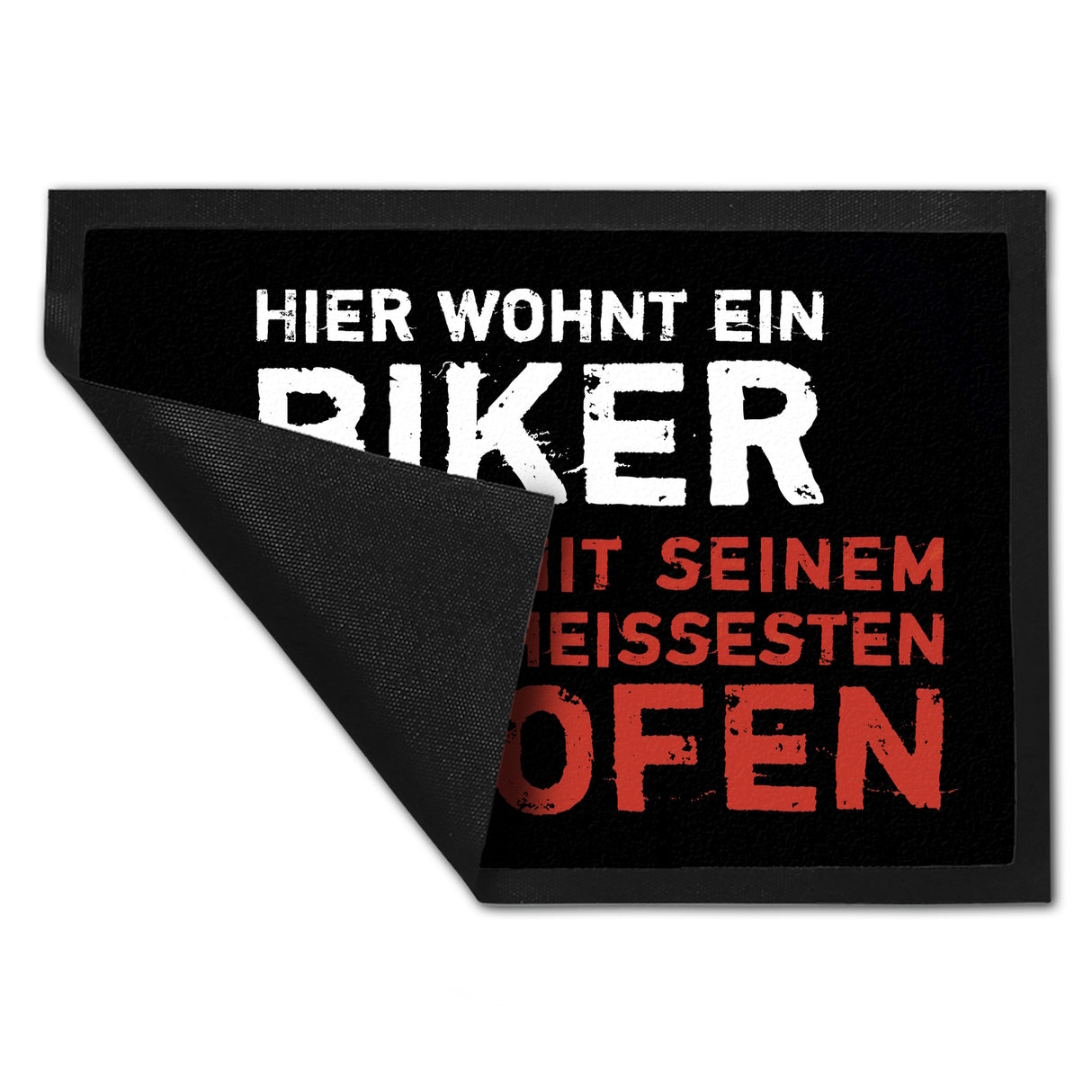 Hier wohnt ein Biker mit seinem heißesten Ofen Motorrad Fußmatte