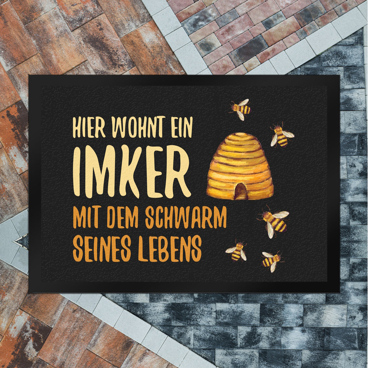 Hier wohnt ein Imker mit dem Schwarm seines Lebens Fußmatte