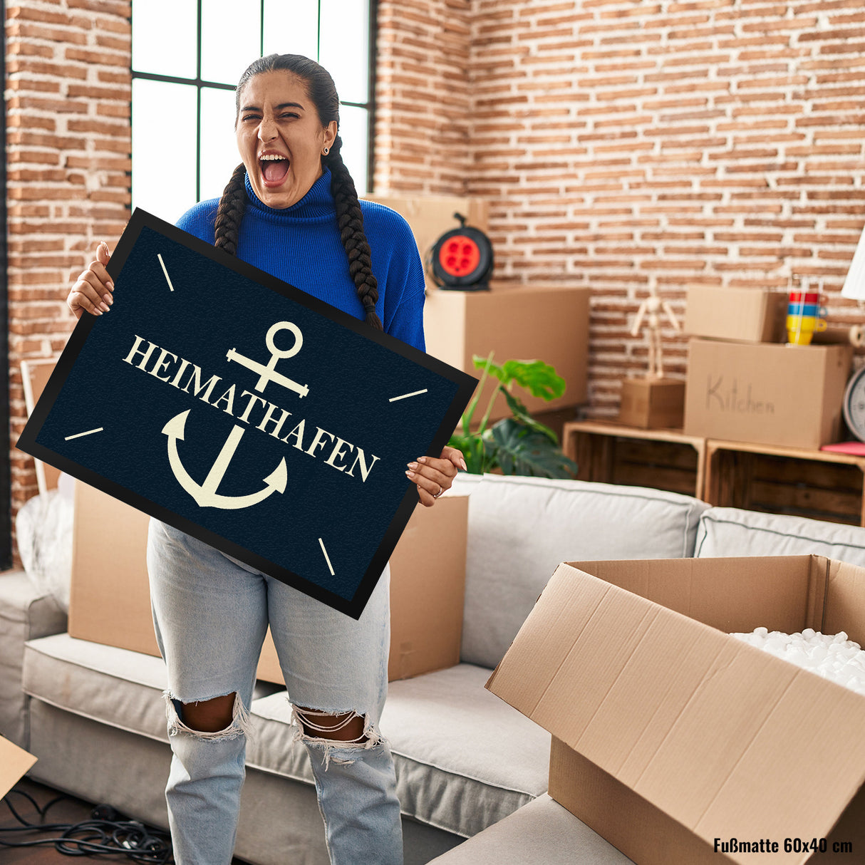 Heimathafen Fußmatte mit Anker Motiv