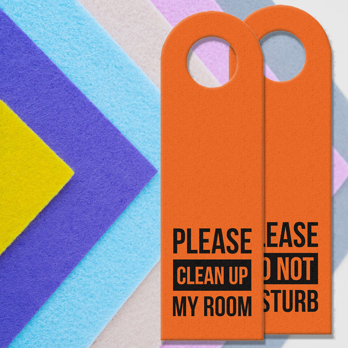 Please do not disturb oder Clean up my room Türhänger mit Balken in Orange