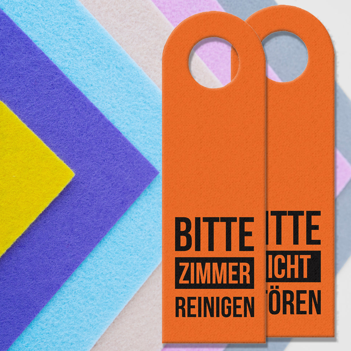 Bitte nicht stören oder Bitte Zimmer reinigen Türhänger mit Balken in Orange