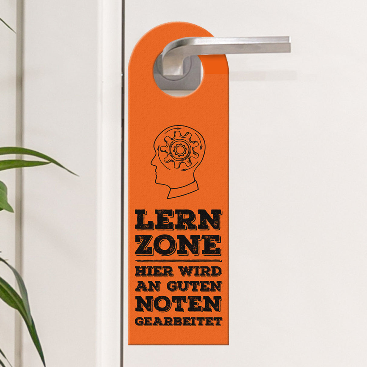 Schüler oder Studenten Türhänger mit Denken Motiv und Spruch: Lernzone in Orange