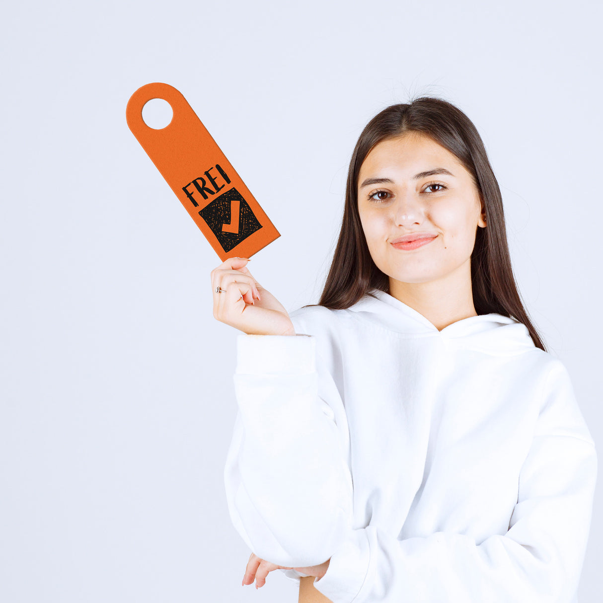 Besetzt oder Frei Türhänger in Orange mit Symbolen für die Toilettentür
