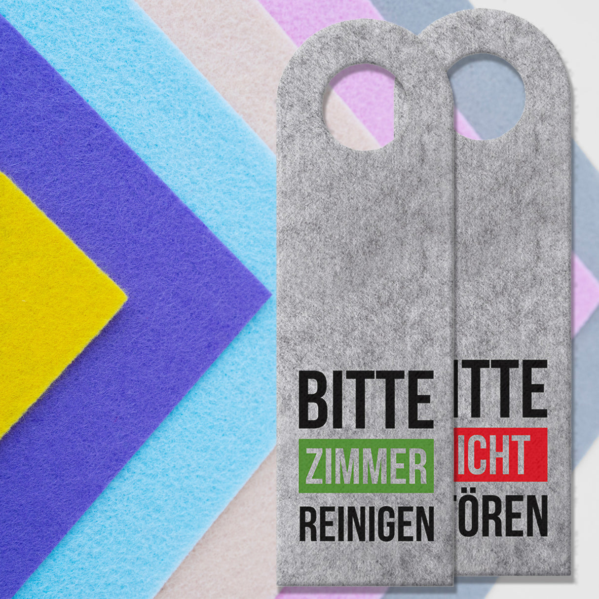 Bitte nicht stören oder Zimmer reinigen Türhänger mit farbigen Balken