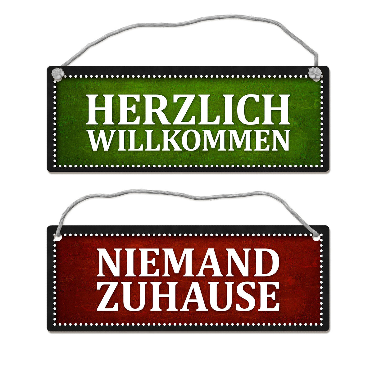 Niemand Zuhause oder Willkommen Wendeschild mit Kordel in Rot und Grün