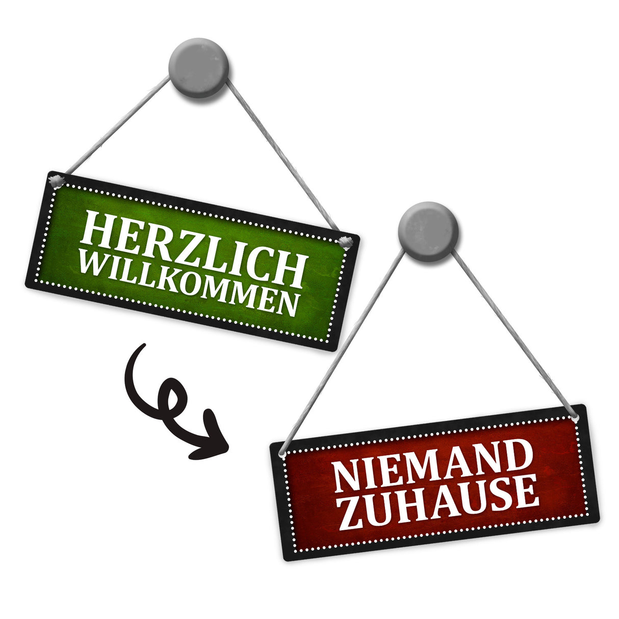 Niemand Zuhause oder Willkommen Wendeschild mit Kordel in Rot und Grün