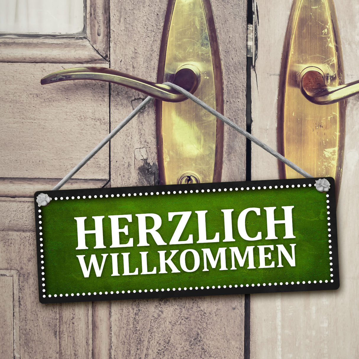 Niemand Zuhause oder Willkommen Wendeschild mit Kordel in Rot und Grün