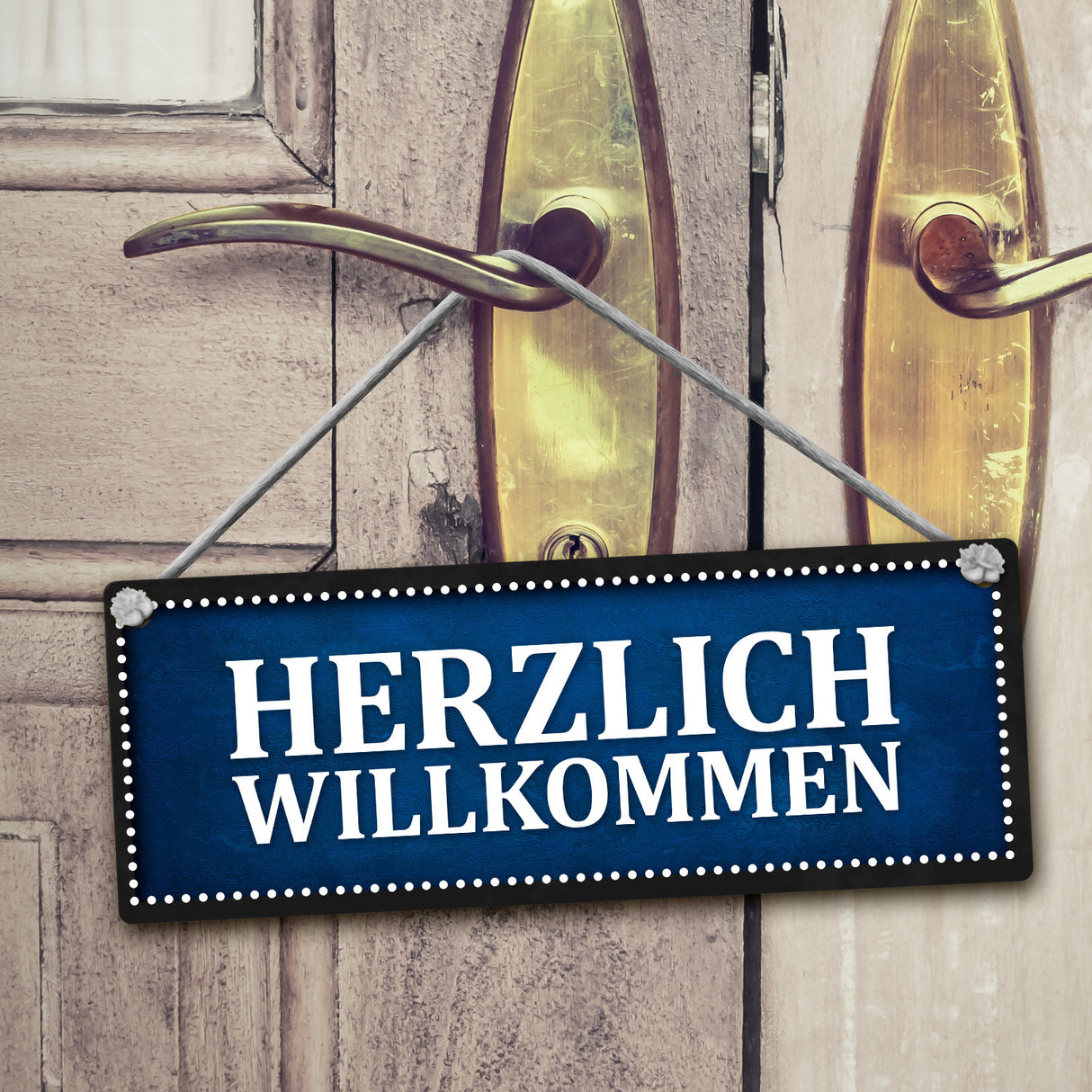 Niemand Zuhause oder Willkommen Wendeschild mit Kordel in Rot und Blau