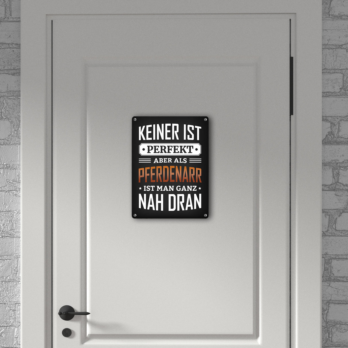 Metallschild mit Spruch: Keiner ist perfekt, aber als Pferdenarr ist man ganz nah dran