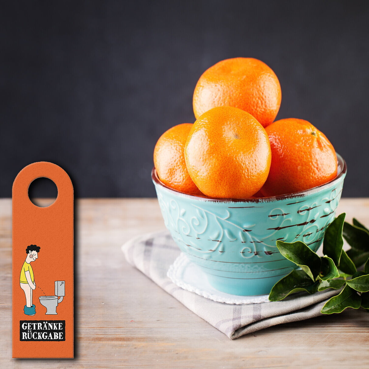 Toiletten Türhänger mit Spruch Getränkerückgabe in Orange