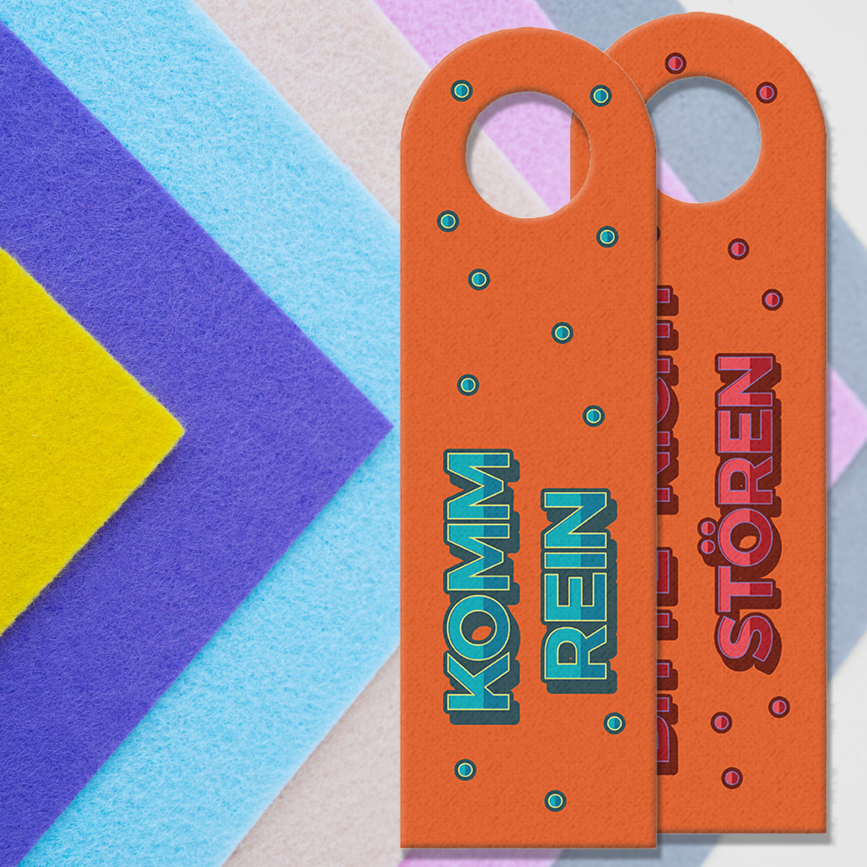 Bitte nicht stören oder Komm rein Türhänger im Retro-Stil in Orange