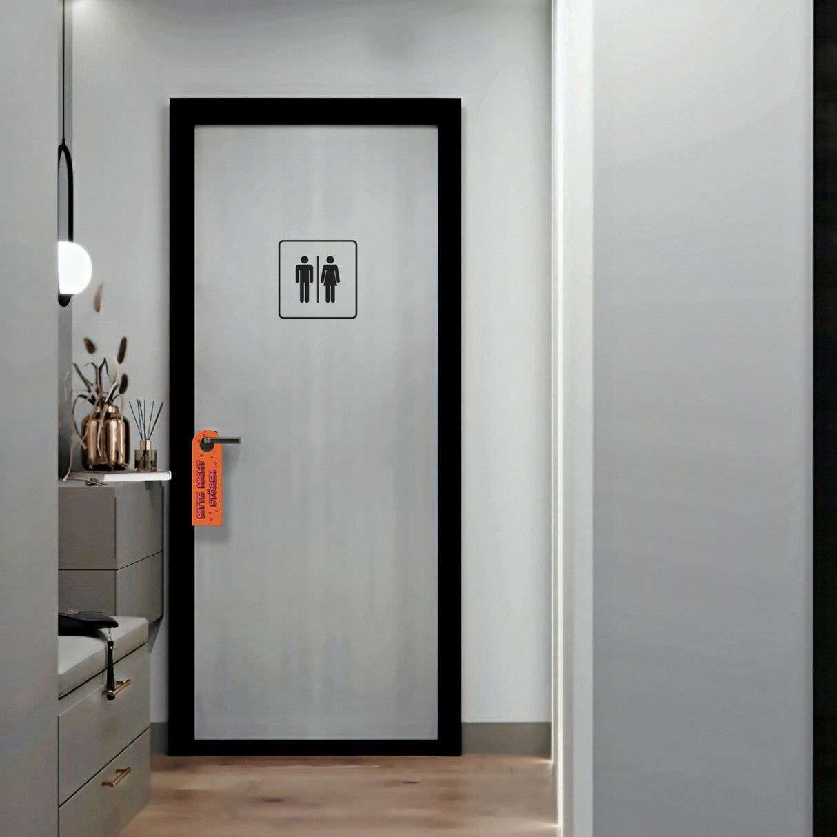 Bitte nicht stören oder Komm rein Türhänger im Retro-Stil in Orange