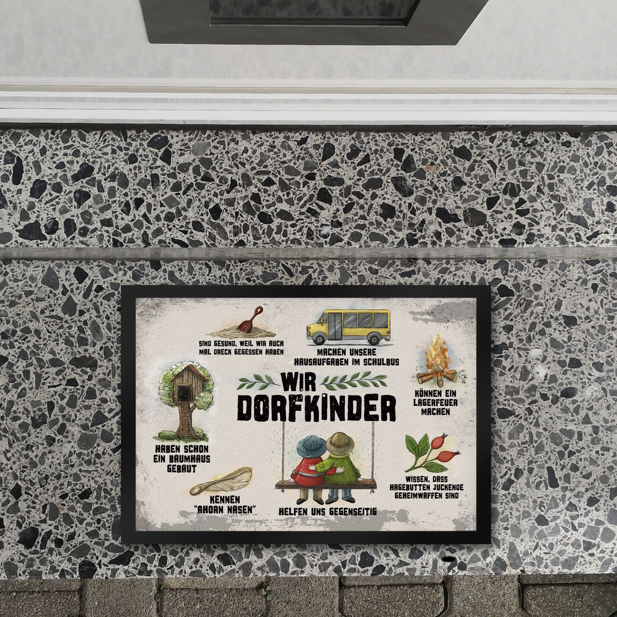 Wir Dorfkinder Fußmatte mit Retro Motiv