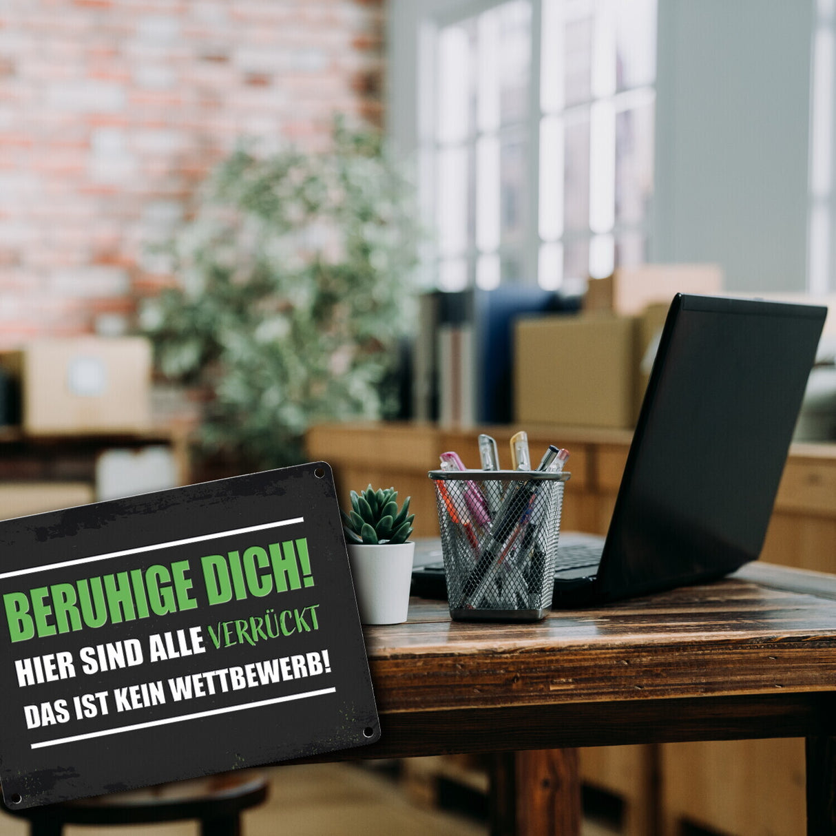 Beruhige dich! Hier sind alle verrückt… Metallschild