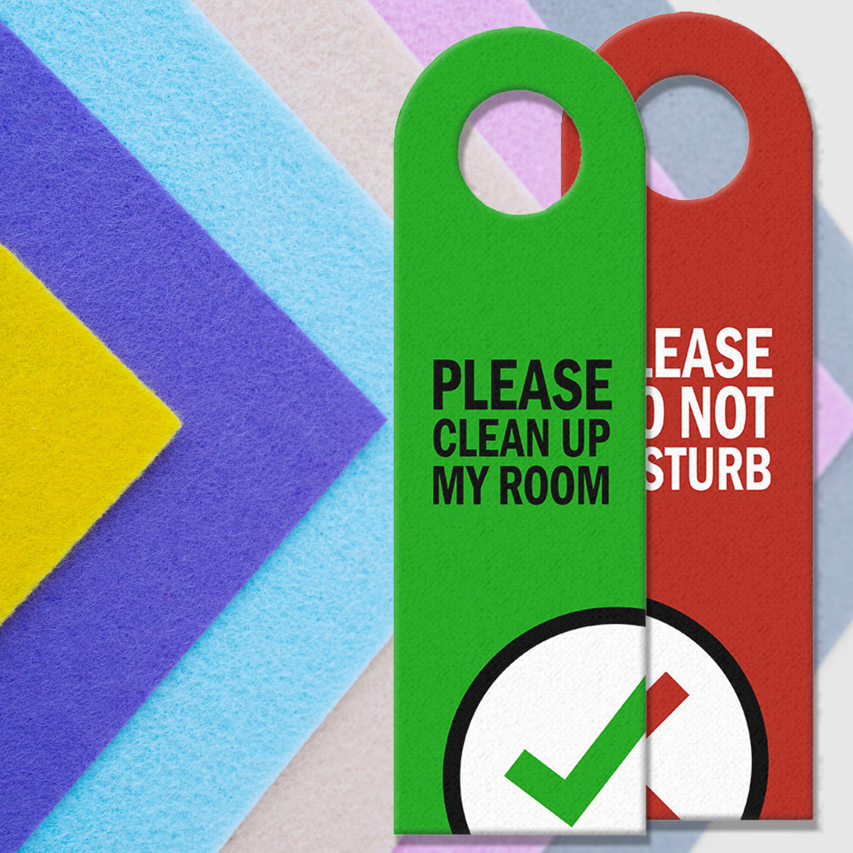 Please do not disturb oder Clean up my room Türhänger mit Symbolen -Grün