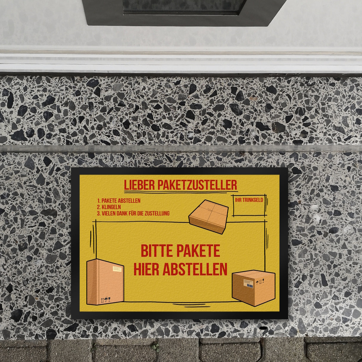Lieber Paketzusteller Fußmatte mit Paket Motiv und Trinkgeld-Feld für den Paketboten
