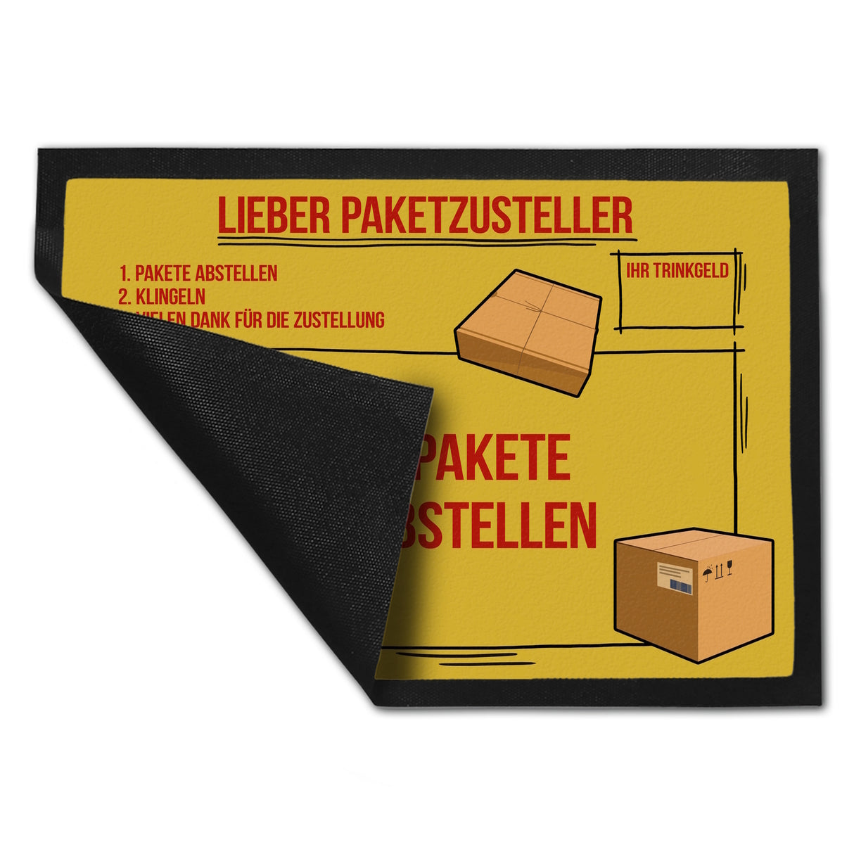 Lieber Paketzusteller Fußmatte mit Paket Motiv und Trinkgeld-Feld für den Paketboten