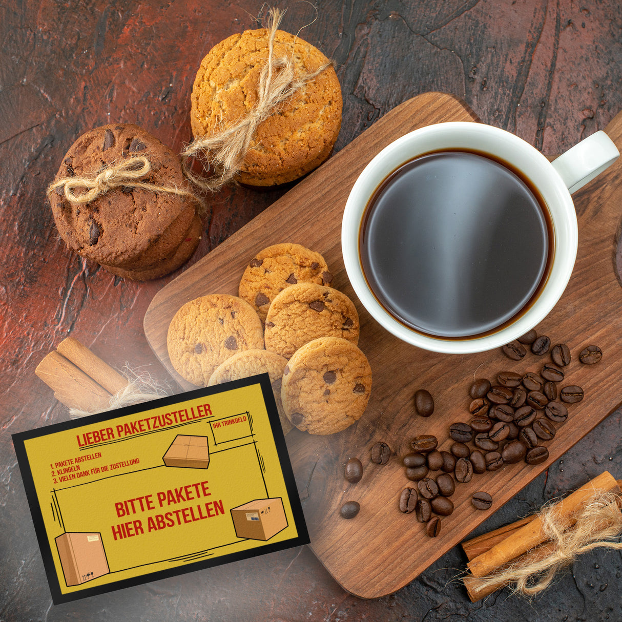 Lieber Paketzusteller Fußmatte mit Paket Motiv und Trinkgeld-Feld für den Paketboten