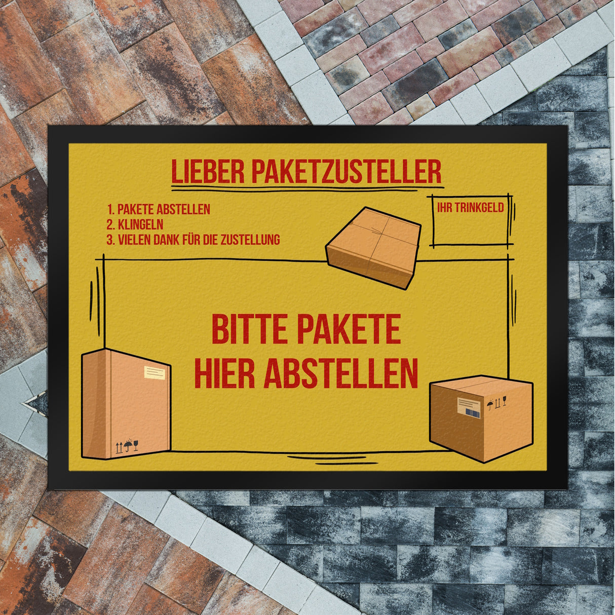 Lieber Paketzusteller Fußmatte mit Paket Motiv und Trinkgeld-Feld für den Paketboten