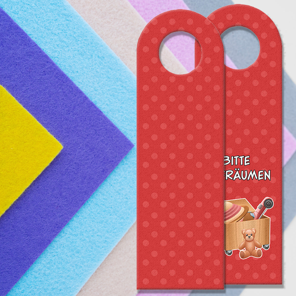 Bitte aufräumen Türhänger mit Spielzeug Motiv