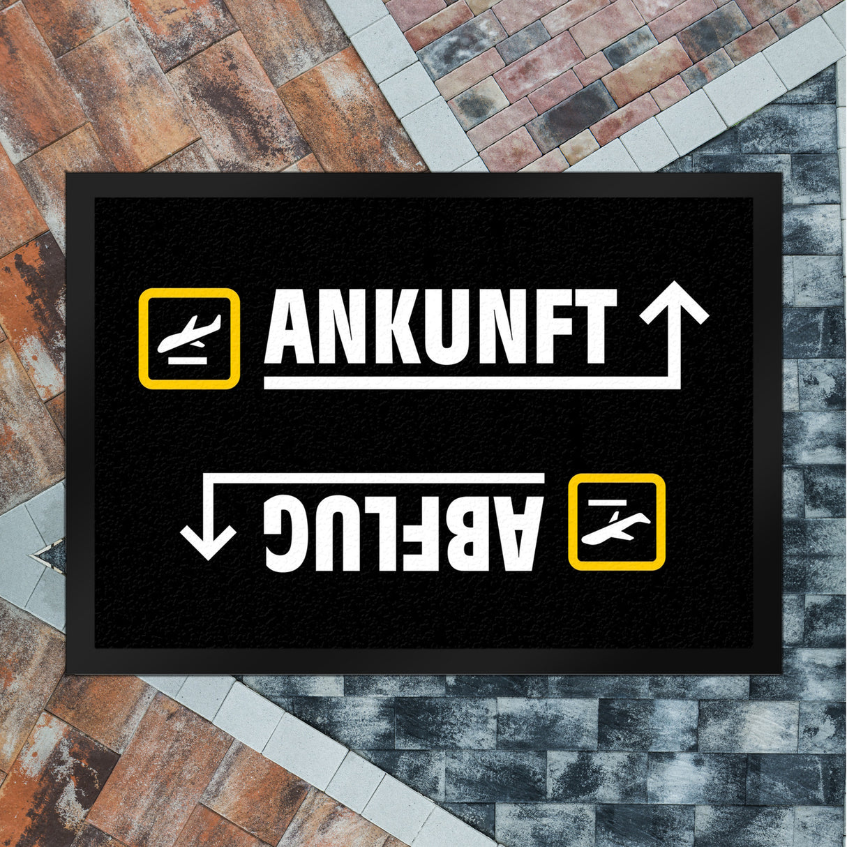 Ankunft oder Abflug Flughafen Icons Fußmatte