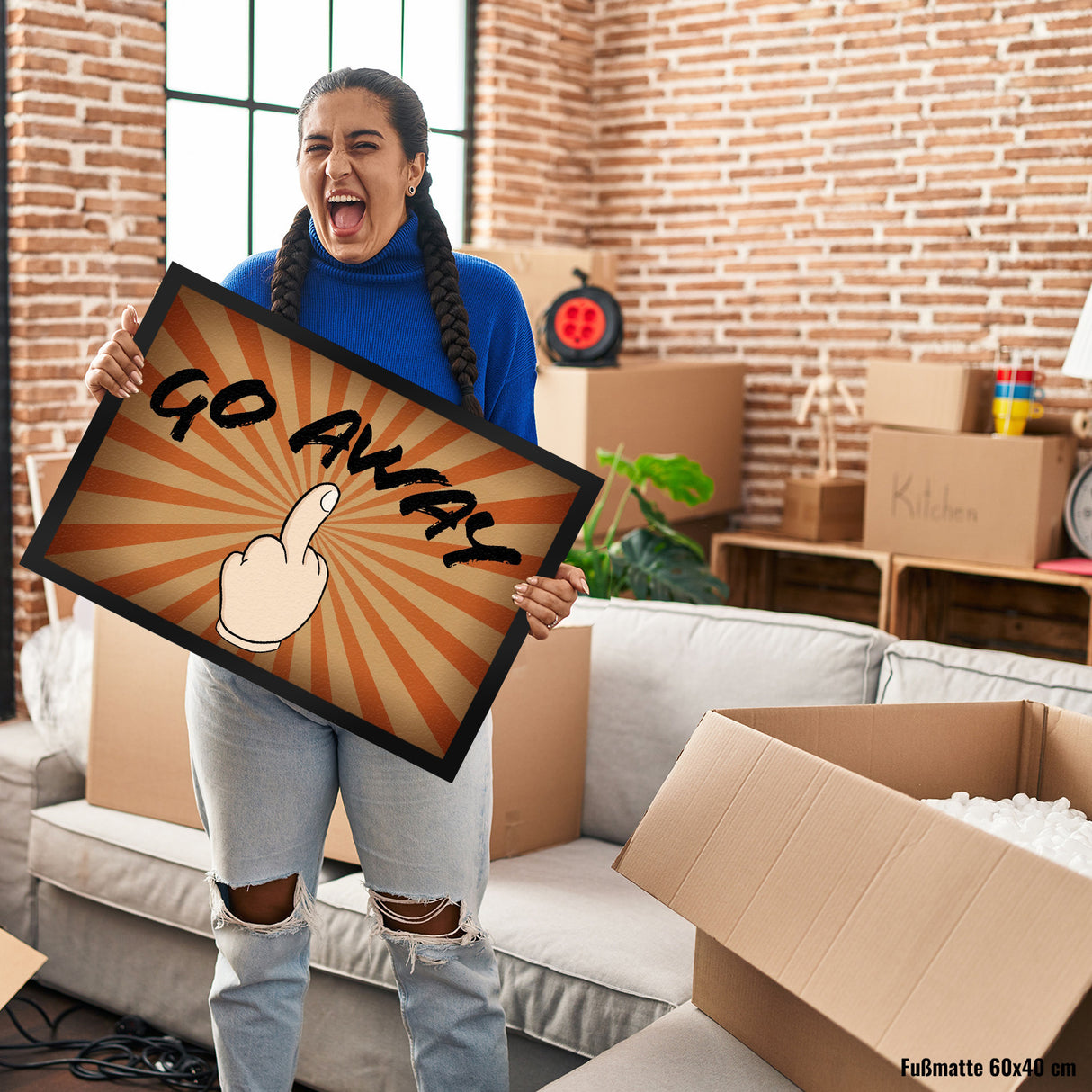 Go away Fußmatte mit Mittelfinger Motiv