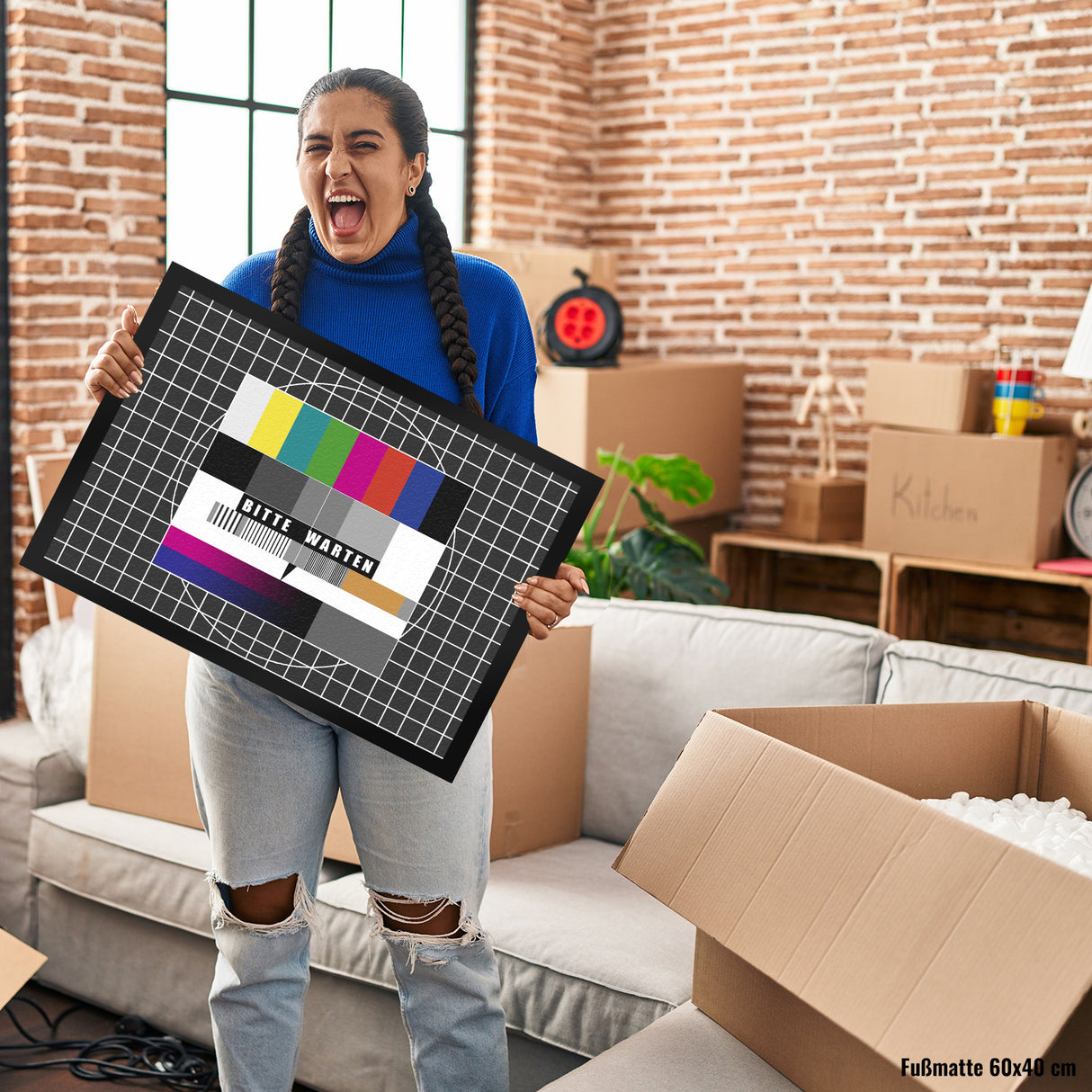 Bitte warten Fußmatte mit Testbild Motiv