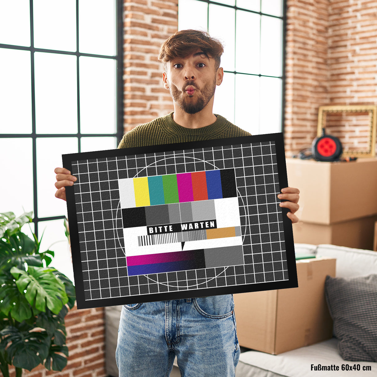 Bitte warten Fußmatte mit Testbild Motiv