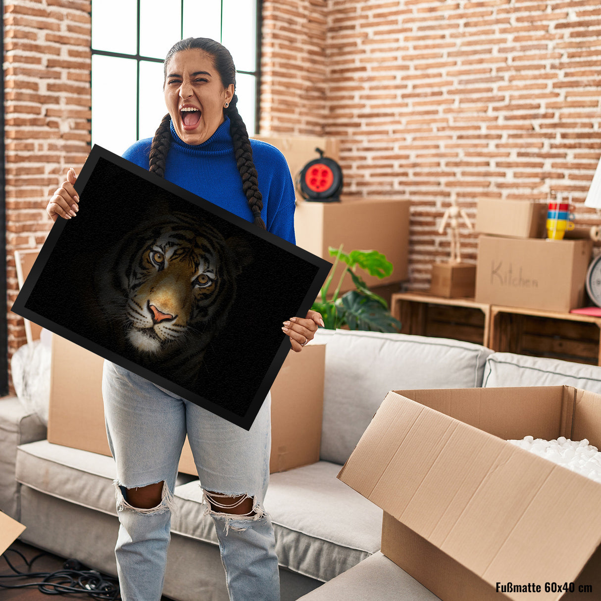 Tiger Fußmatte Wachhund Raubkatze Raubtier Wohnungstüre Zuhause Haustüre Wohnung