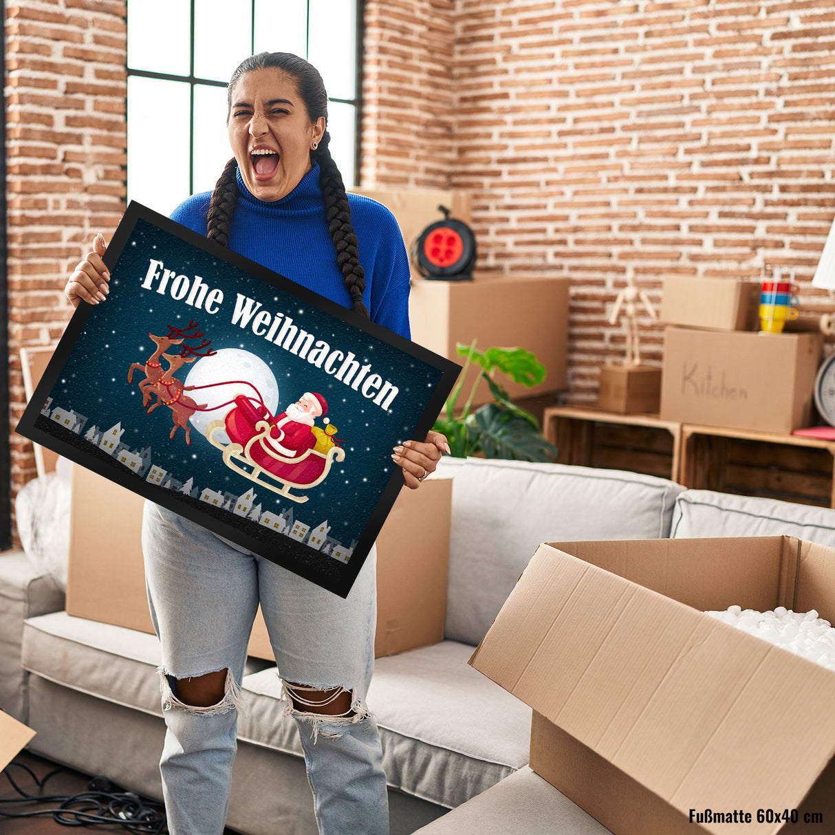 Frohe Weihnachten Fußmatte mit Weihnachtsmann Motiv