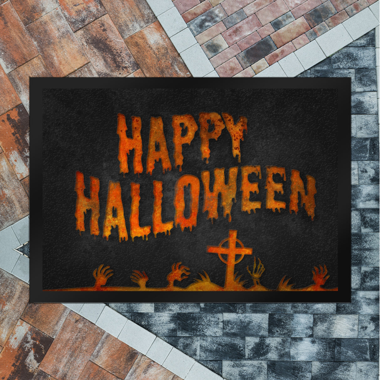 Happy Halloween Fußmatte mit Friedhof Motiv